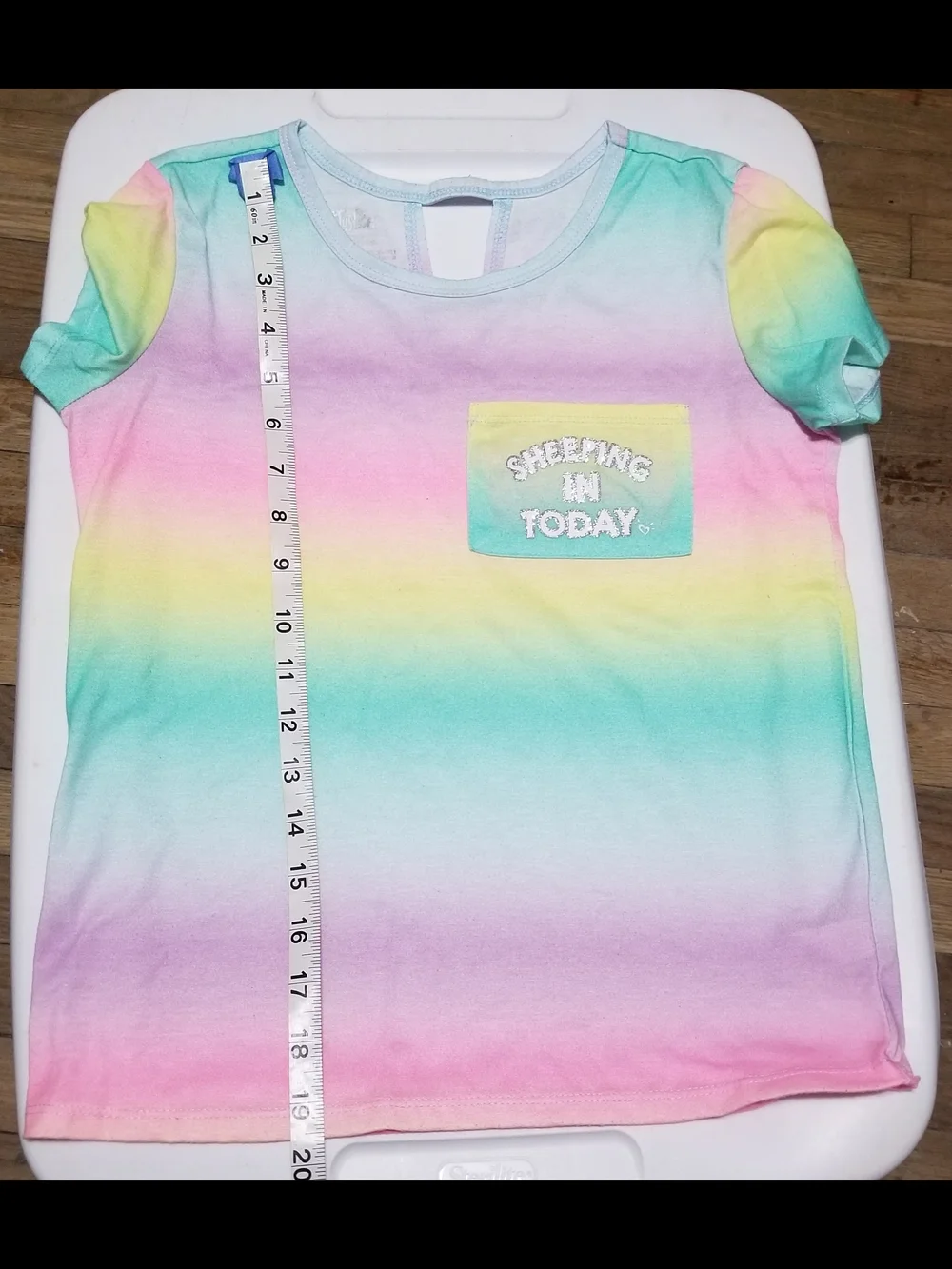 Justice Kid’s Small Pastel Rainbow “Sheeping in Today” Crewneck Pajama Shirt